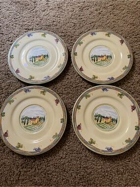 Tuscan Vineyard Ceramic Salad/Dessert Plates - Set of 4 - Cream & Multicolor